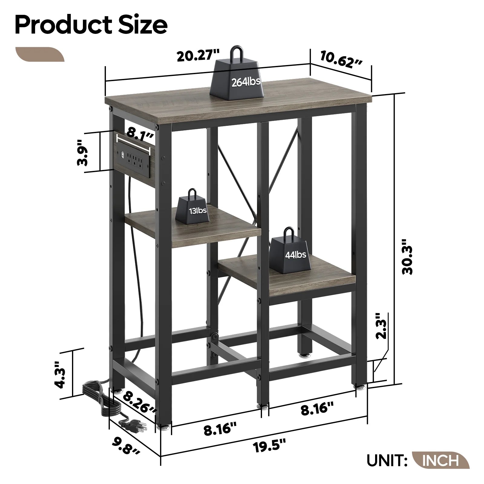10 Gallon Fish Aquarium Tank Stand with Power Outlets, 3-Tier Heavy Duty Metal Reptile Stand Reversible Storage Shelf