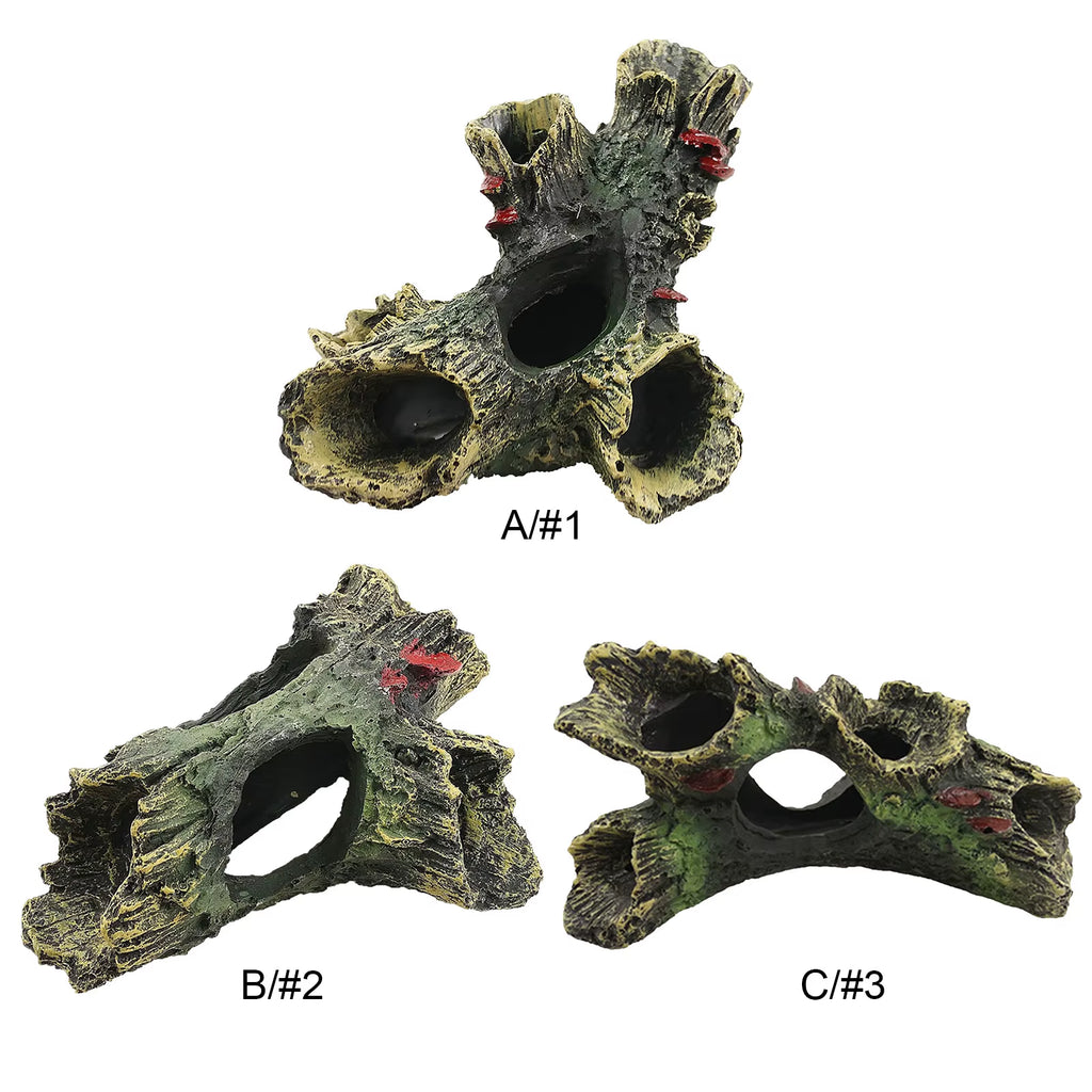 Aquarium Hollow Log Decor Multifunction Resin Fish Hiding Cave Non-Toxic Aquarium Dead Wood Decoration for Fish Tank Aquarium