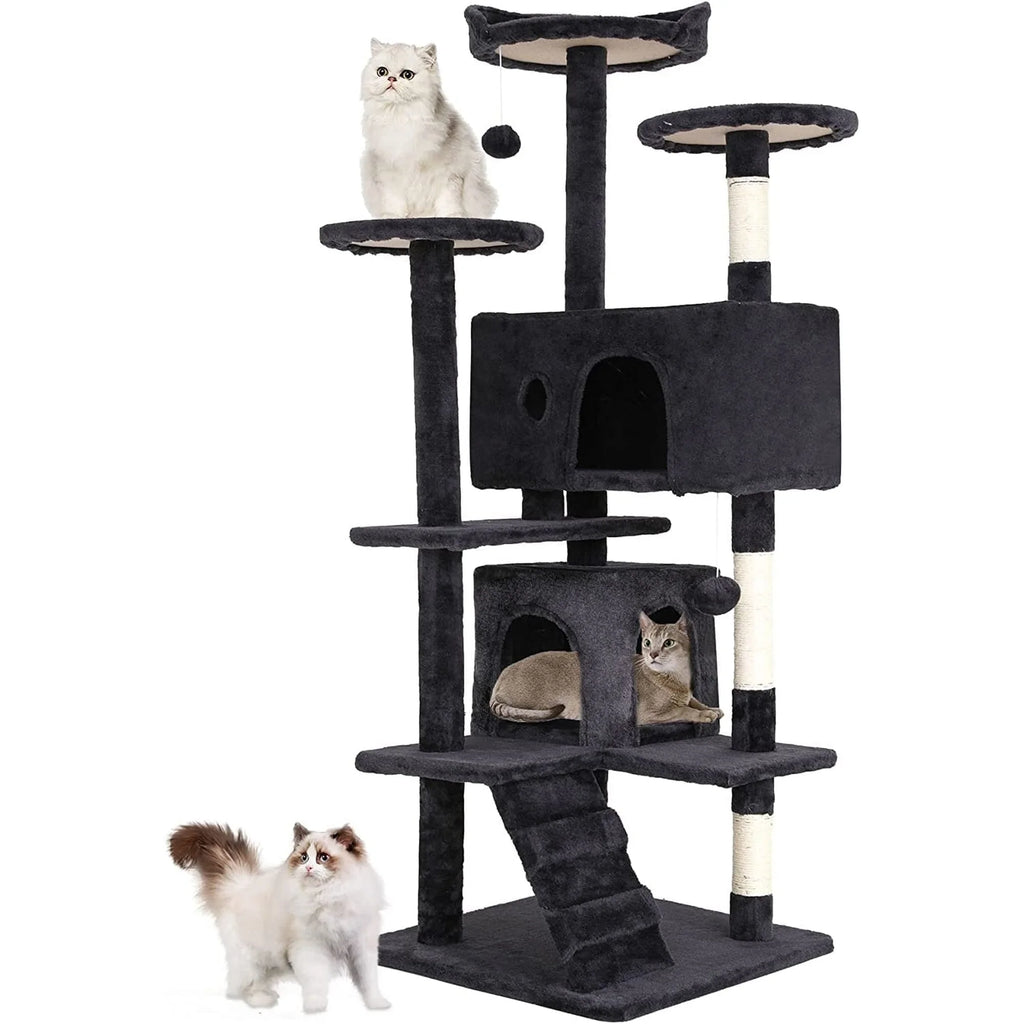 54In Cat Tree Tower, Scratch Posts, Condo, Toys, Dark Gray, Perfect for Active Cats