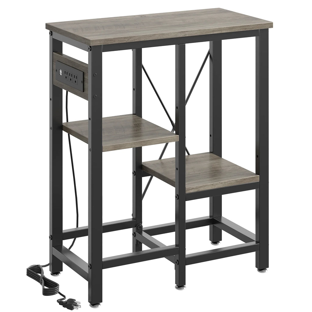 10 Gallon Fish Aquarium Tank Stand with Power Outlets, 3-Tier Heavy Duty Metal Reptile Stand Reversible Storage Shelf