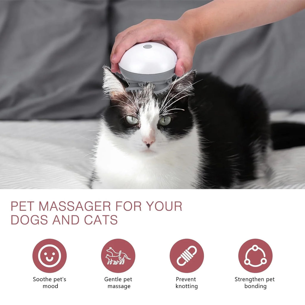 Handheld Pet Massager for Dogs and Cats, Electric Pet Massager with 4 Massage Heads, Portable Waterproof Scalp Massager for Relieving Tight Stiffness Muscles, Promote Bonding