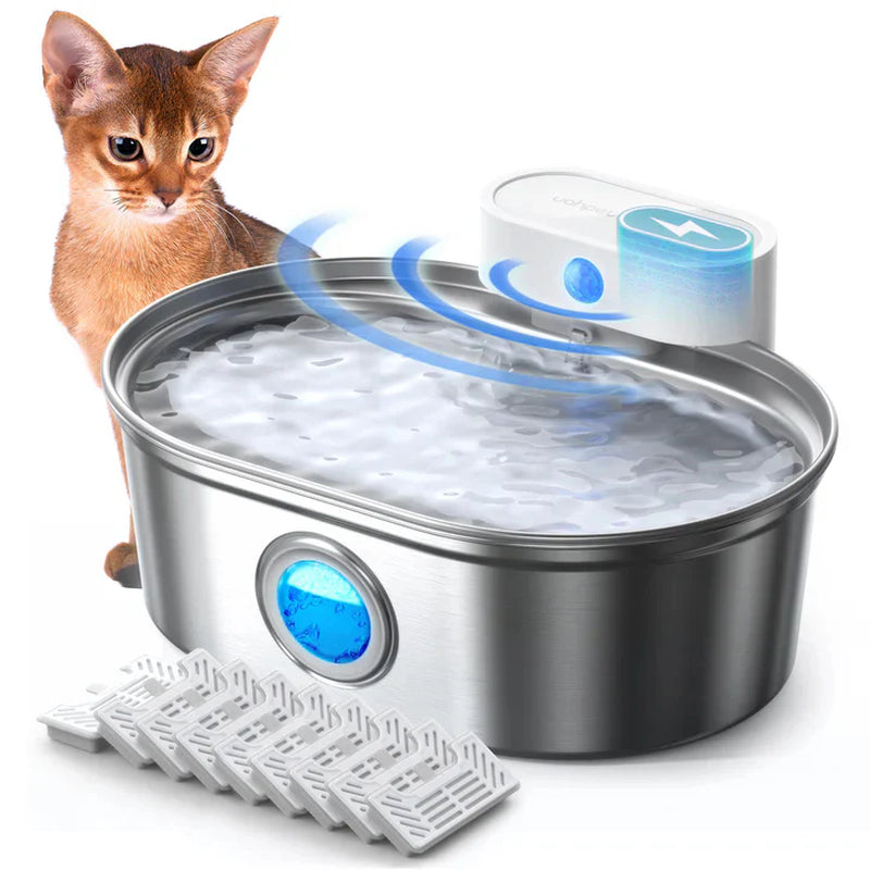 Uah Pet 2025 Upgrade Stainless Steel Wireless Pet Water Fountain