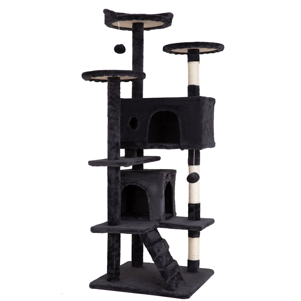 54In Cat Tree Tower, Scratch Posts, Condo, Toys, Dark Gray, Perfect for Active Cats
