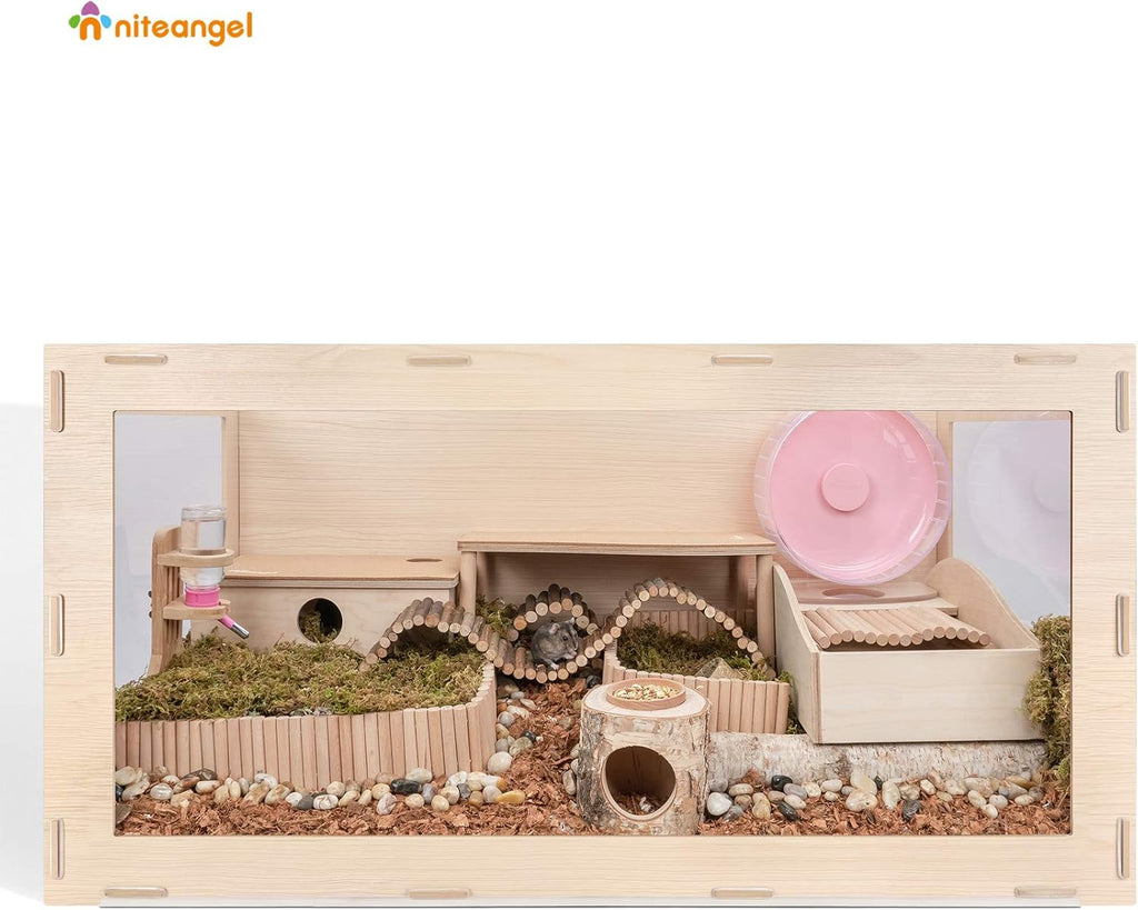 Bigger World - MDF Aspen Terrarium for Hamster Gerbils Mice Lemming Degus or Other Small-Sized Pets(39.4 X 19.7 X 19.7 Inches, Burlywood)