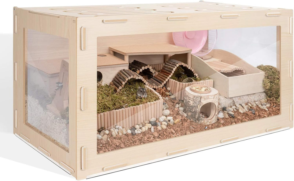 Bigger World - MDF Aspen Terrarium for Hamster Gerbils Mice Lemming Degus or Other Small-Sized Pets(39.4 X 19.7 X 19.7 Inches, Burlywood)