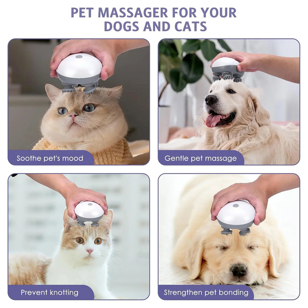 Handheld Pet Massager for Dogs and Cats, Electric Pet Massager with 4 Massage Heads, Portable Waterproof Scalp Massager for Relieving Tight Stiffness Muscles, Promote Bonding