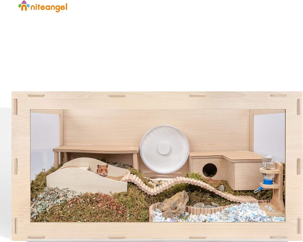 Bigger World - MDF Aspen Terrarium for Hamster Gerbils Mice Lemming Degus or Other Small-Sized Pets(39.4 X 19.7 X 19.7 Inches, Burlywood)