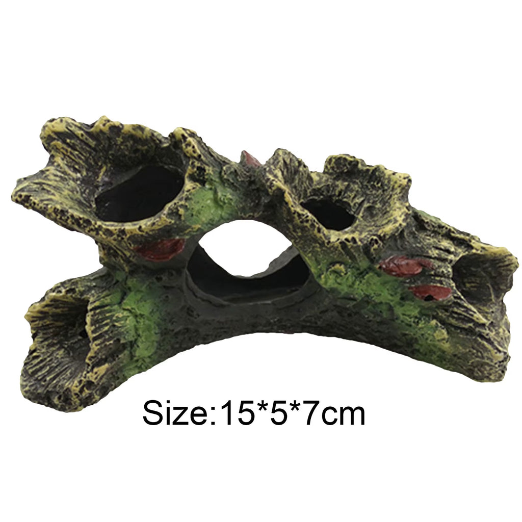 Aquarium Hollow Log Decor Multifunction Resin Fish Hiding Cave Non-Toxic Aquarium Dead Wood Decoration for Fish Tank Aquarium